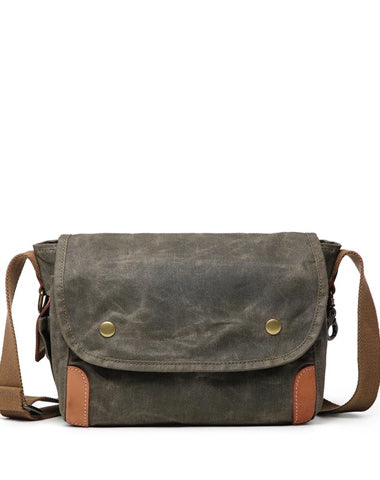 Cool Waxed Canvas Leather Mens Casual Messenger Bag Small Postman Bag Side Bag For Men