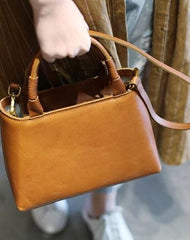Brown Womens Leather Satchel Handbag Purse Small Structured Handbag Satchel Purse for Ladies