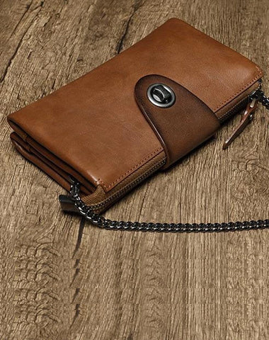 Brown Womens Small Leather Mini Chain shoulder Bag Vintage Cross body Bag Side Bag for Ladies