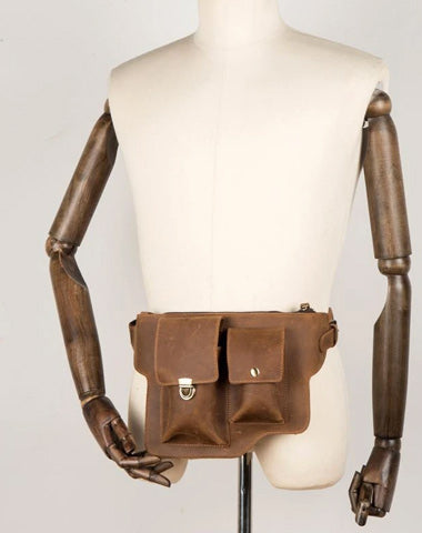 Brown Leather Mens Fanny Pack Waist Bag Hip Pack Belt Bags Bumbag for Men