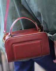 Fashion Womens Leather Red Satchel Handbag Leather Shoulder Bag Square Crossbody Bag Purse