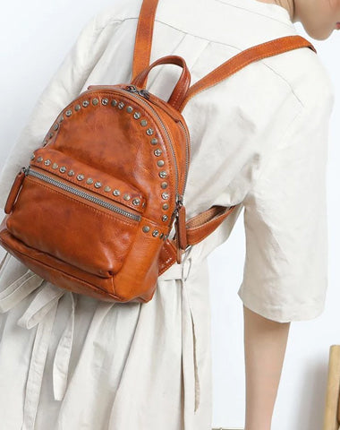 Small Brown Leather Rucksack Womens Leather Backpack Ladies Backpack Purse