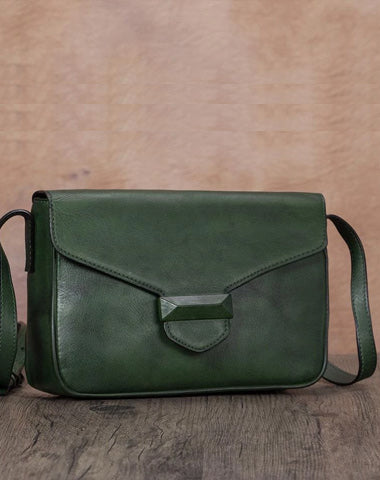 Green Vintage Ladies Leather Small Satchel Shoulder Bag Purse Brown Side Bag for Women