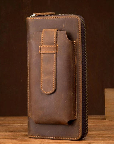 Brown Cool Mens long Wallet Wristlet Bag Clutch Wallet Mobile Long Wallet for Men