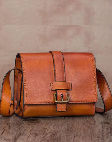 Small Vintage Brown Womens Leather Satchel Shoulder Bag Green Leather Women's Satchel Purse