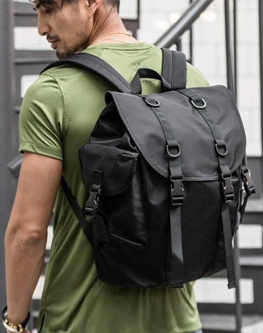 Stylish Black Nylon Mens 15 inches Travel Backpacks Laptop Backpack College Bag for men