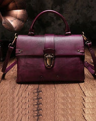 Vintage Womens Purple Leather Satchel Handbags Purse Shoulder Crossbody Bags for Ladies