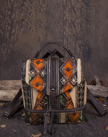 Vintage Leather womens Small Backpacks Country Style School Backpack for Ladies