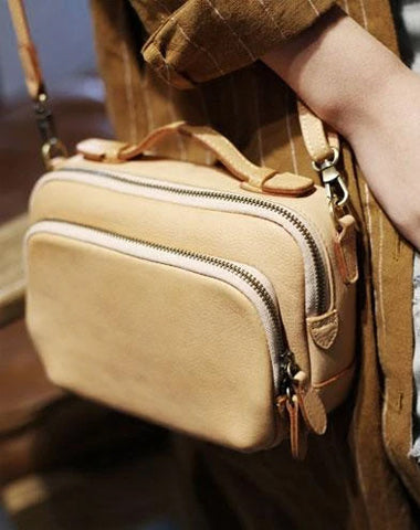 Fashion Beige Women's Satchel Leather Shoulder Bag Cream Small Handbag Crossbody Bag