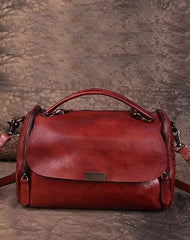 Vintage Womens Leather Handbags Red Side Bag Brown SHoulder Bag Purse for Ladies