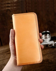 Handmade Vintage Mens Leather Black Long Wallet Dark Brown Cool Long Card Wallet for Men