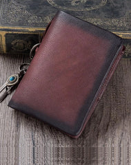 Coffee Mens SMall Leather Biker Chain Wallet billfold Wallet Small Bifold Wallet for Men