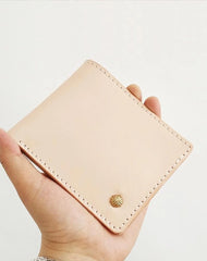 Handmade Mens Leather Beige billfold Small Wallet Cool Small Slim Bifold Wallets for Men