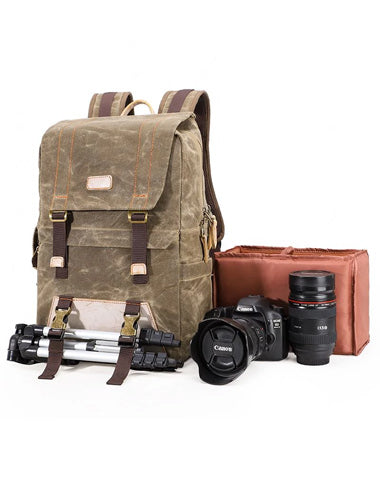 canvas leather dslr backpack Green CANVAS WATERPROOF MENS 15'' CANON CAMERA BACKPACK LARGE NIKON CAMERA BAG DSLR CAMERA BAG FOR MEN