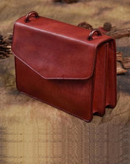 Red Vintage Leather Womens Chain Shoulder Bag Brown Side Bag Cross body Purse for Ladies