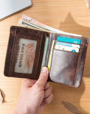 Dark Brown Handmade Leather Mens Front Pocket Wallets Bifold Vintage billfold Wallet Small Wallet for Men