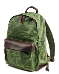 Cool Canvas Leather Mens Green Backpack Computer Backpack Black Travel Backpack for Men