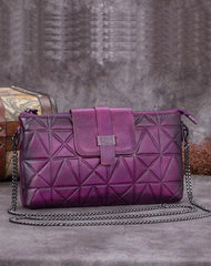 Purple Leather Geometric Womens VIntage Chain Shoulder Bag Side Bag Red Chain Clutch Purse for Ladies