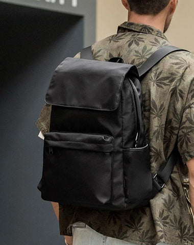 Fashion Black Mens Nylon Backpack Travel Backpacks 15‘’ Laptop Backpack College Bag for men