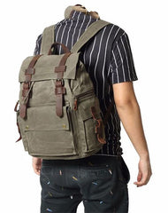 Cool Waxed Canvas Retro Mens Black Large 15‘’ Travel Backpack Computer Backpack Hiking Backpack for Men