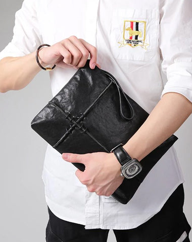 Fashion Leather Men's Black Envelope Clutch Wristlet Clutch Business Clutch For Men
