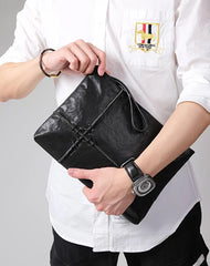 Fashion Leather Men's Black Envelope Clutch Wristlet Clutch Business Clutch For Men