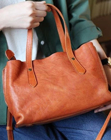 Fashion Women Brown Leather Small Tote Handbags Shoulder Bag Brown Shopper Purse Crossbody Bags