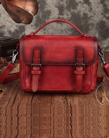 Fashion Womens Red Leather Satchel Handbag Small Brown Satchel Bag Crossbody Bags for Ladies