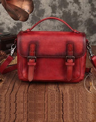 Fashion Womens Red Leather Satchel Handbag Small Brown Satchel Bag Crossbody Bags for Ladies