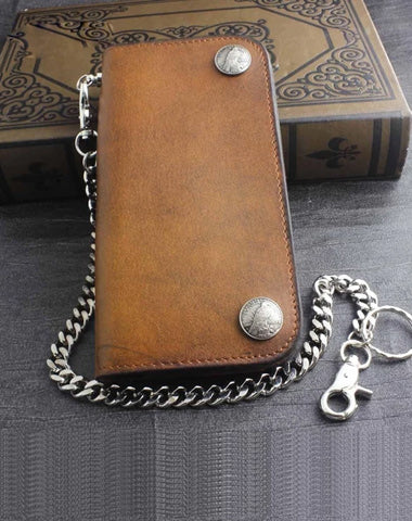 Genuine Leather Mens Chain Wallet Biker Wallet Cool Leather Wallet Lon