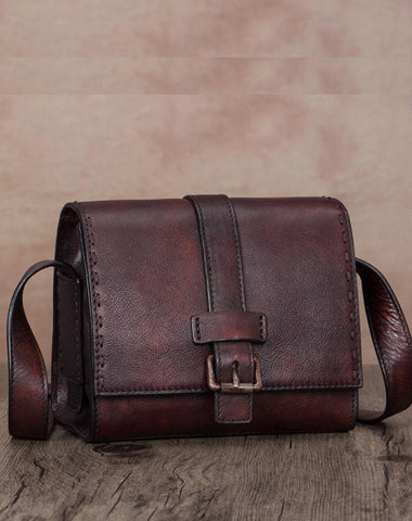 Small Vintage Womens Leather Satchel Shoulder Bag Brown Leather Women's Satchel Purse