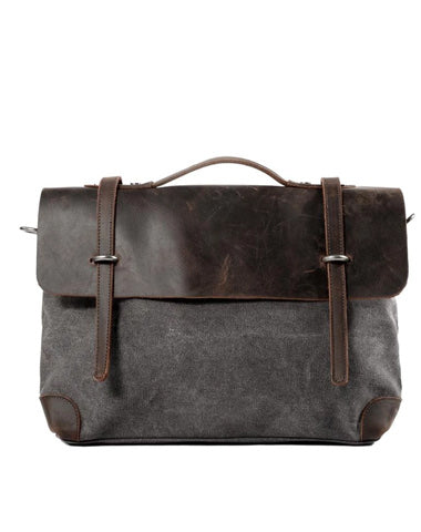 Cool Canvas Leather Mens Gray 14‘’ Office Handbag Shoulder Bag Messenger Bag For Men
