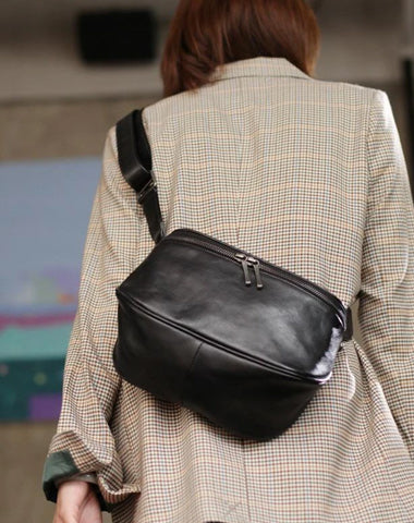 Stylish Womens Black Leather Small Satchel Shoulder Bag Zipper Square Crossbody Bag
