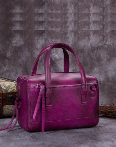 Purple Vintage Leather Ladies Doctors Handbag Brown Doctor Style Shoulder Bag Purse for Women