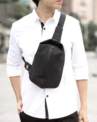 Cool OXFORD CLOTH PVC Black Men's Sling Bag One Shoulder Backpack For Men