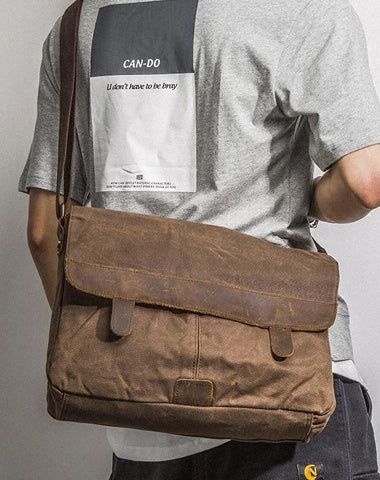 Casual Waxed Canvas Leather Men's Side Bag Shoulder Bag Messenger Bag For Men