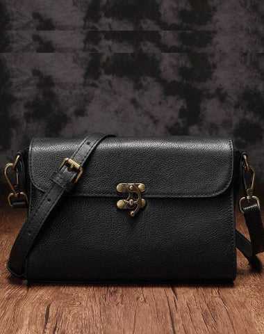 Vintage Ladies Black Leather Small Satchel Shoulder Bags Side Bag Cross Body Purses For Women