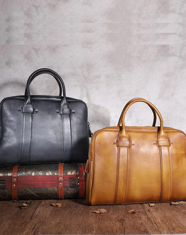 Brown Leather Mens 14 inches Business Laptop Work Bag Handbag Briefcase Dark Gray Shoulder Bags Messenger Bags For Men