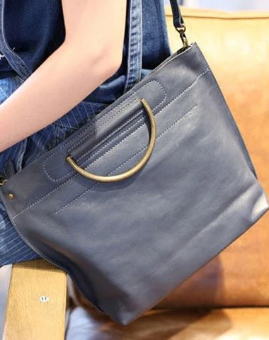 Fashion Womens Gray Leather Top Handle Tote Handbag Leather Shoulder Tote Bag Purse