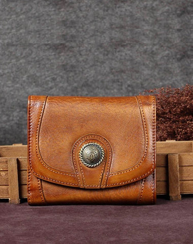 Brown Vintage Womens Leather Buckle Small Trifold Wallet billfold Wallet Purse for Ladies