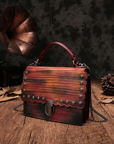 Vintage Womens Leather Handbags Purse Colorful Satchel Handbags Shoulder Crossbody Bags for Ladies