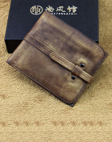 Handmade Mens Cool billfold Leather Wallet Men Small Slim Wallets Bifold for Men