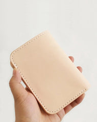 Handmade Mens Leather Vertical Beige Small billfold Wallet Slim Small Bifold Wallets for Men