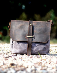 Waxed Canvas Leather Gray Mens Small Side Bag Green Shoulder Bag Messenger Bag For Men