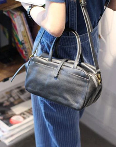 Fashion Small Womens Gray Leather Handbag Top Handle Satchel Bag Women's Satchel Shoulder Bag