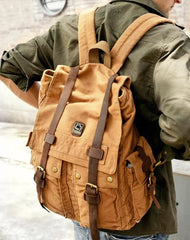 Brown CANVAS Mens Fashion Khaki 16'' Large Travel Bag College Backpack Hiking Backpack For Men