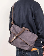 Canvas Mens Casual Beige 12‘’ Courier Bag Shoulder Bag Side Bag Messenger Bag for Men
