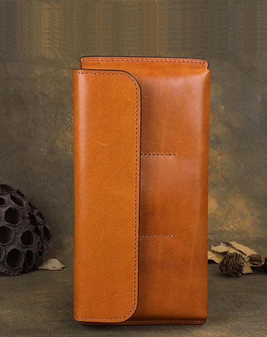 Cool Brown Leather Mens Long Wallet Clutch Wallet Retro Coffee  Clutch Wallet for Men