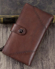 Vintage Leather Womens Coffee Long Clutch Wallet Brown Bifold Purse Long Wallet for Ladies