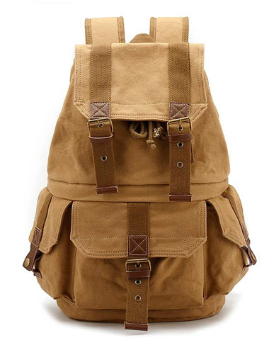 Khaki CANVAS WATERPROOF Womens 15'' MENS BACKPACK LARGE School Backpack Hiking Backpack FOR MEN